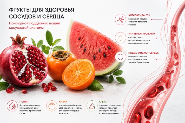 Гранат, хурма и арбуз для поддержки сосудов