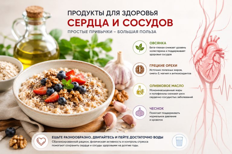 Овсянка, грецкие орехи, оливковое масло и чеснок для сосудов