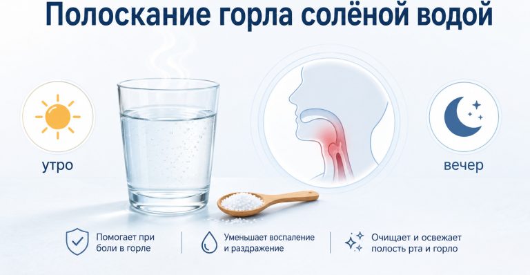 «полоскание горла солёной водой», стакан тёплой воды, маленькая ложка соли, иконка горла