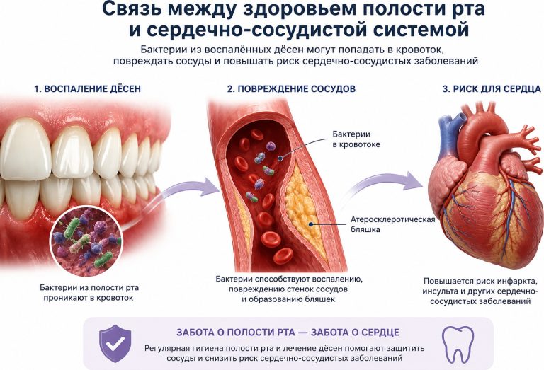 сосуд изнутри, атеросклеротическая бляшка, рядом зубы/дёсны и микробы
