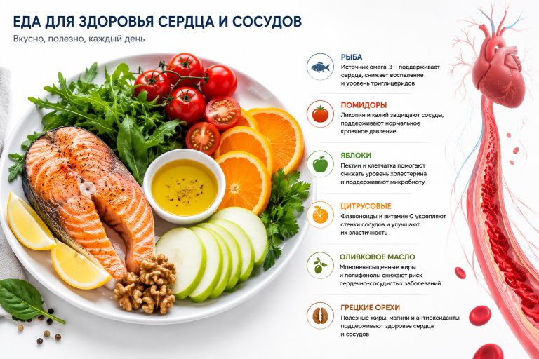 Рыба, яблоки, апельсин и помидоры для здоровья сердца