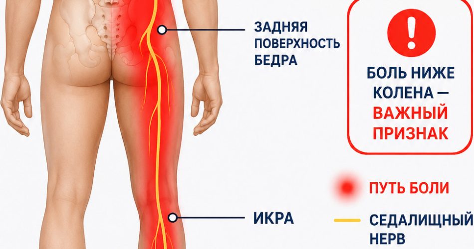 “седалищный нерв”: поясница → ягодица → задняя поверхность бедра → икра → стопа.