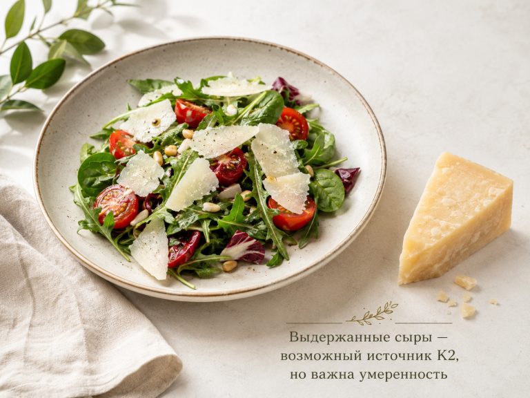 кусочек пармезана и мелкая стружка сыра поверх салата.
