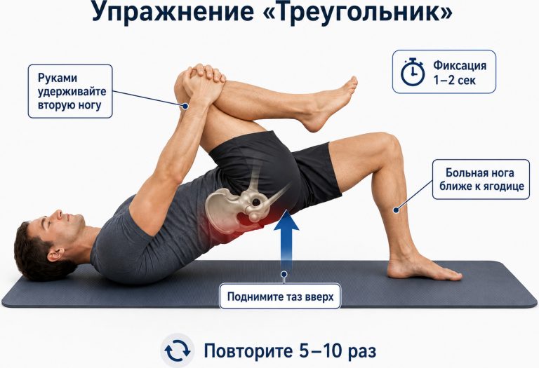схема “треугольник” с поднятием таза, указание верхней фиксации.