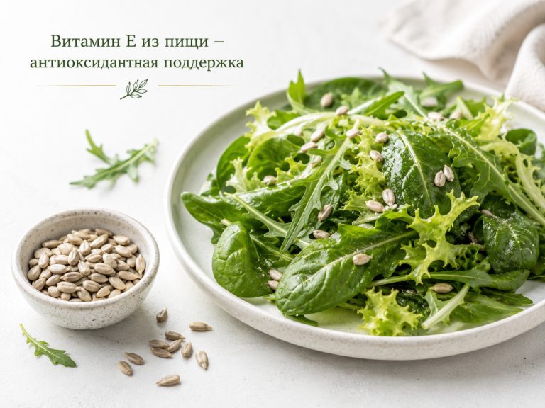 небольшая горсть семян подсолнечника рядом с салатом.