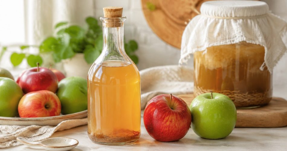 Натуральный яблочный уксус и свежие яблоки