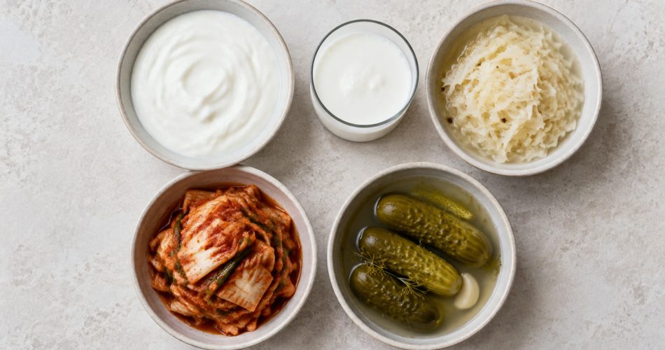 Йогурт, кефир, квашеная капуста, кимчи и ферментированные огурцы