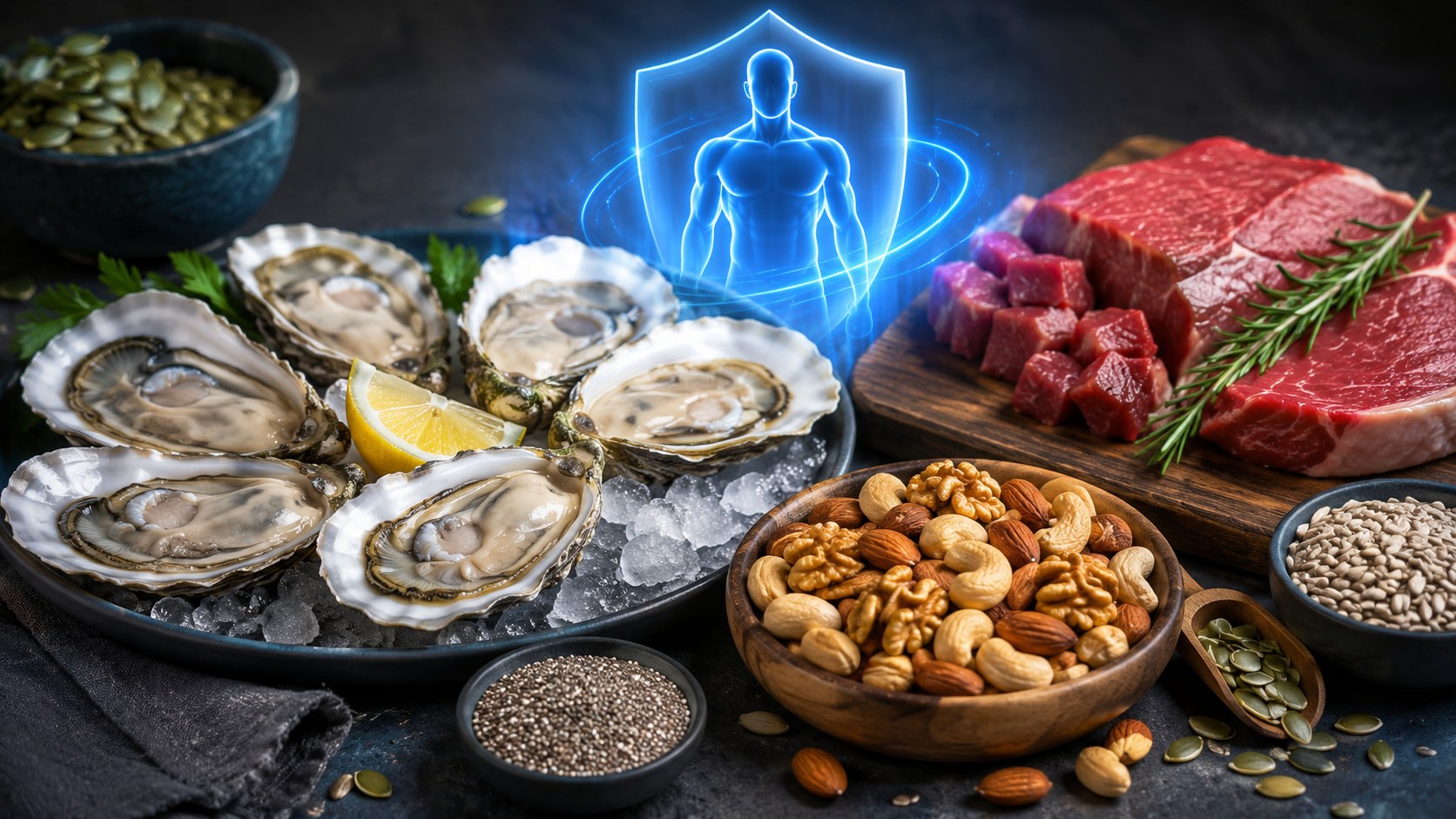 Устрицы, мясо, орехи и семена — пищевые источники цинка